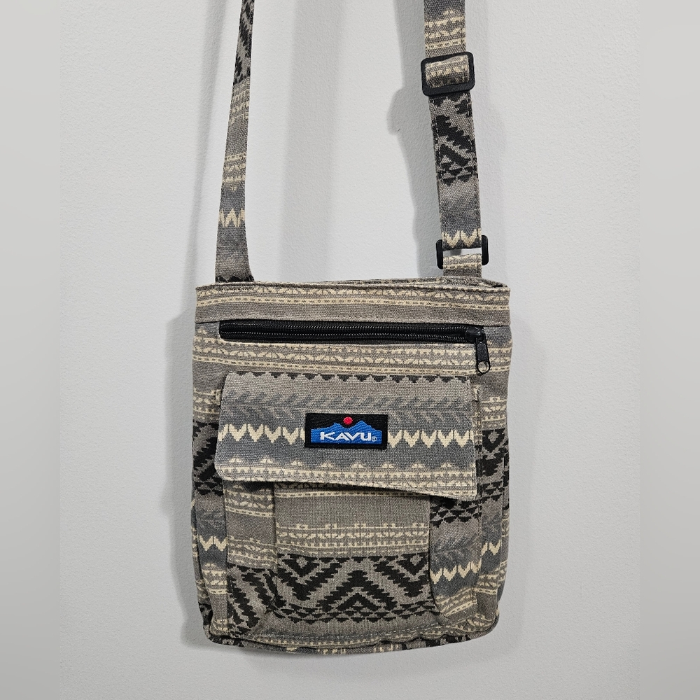 KAVU Canvas Black and Cream Patterned Sling Bag